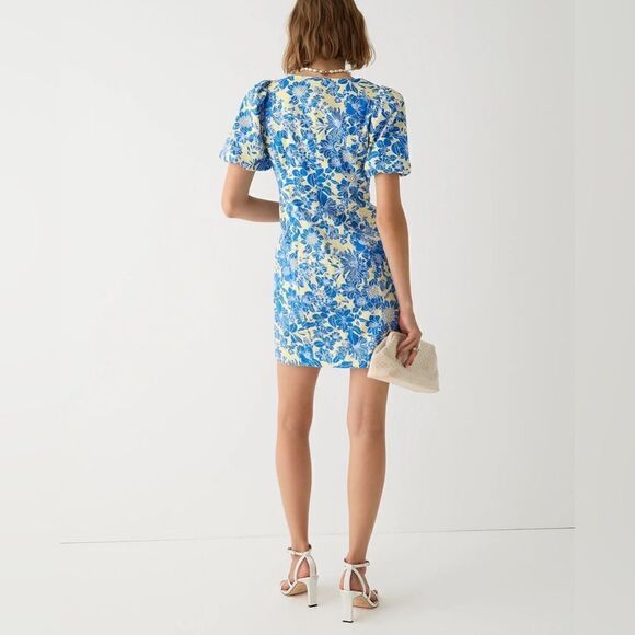 J Crew Button Front Puff Sleeve Blue Floral Twill Mini Dress NWT - Picture 4 of 9